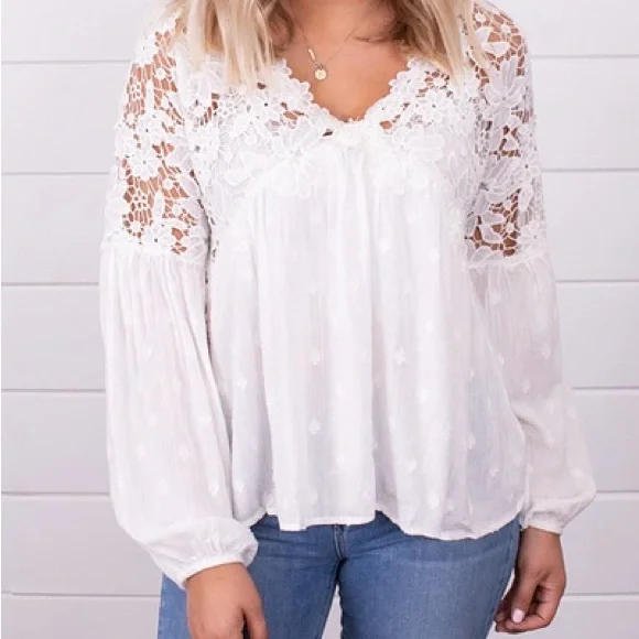 NWT NEW Free People White Lina Floral Lace Blouse Small S - Picture 2 of 7